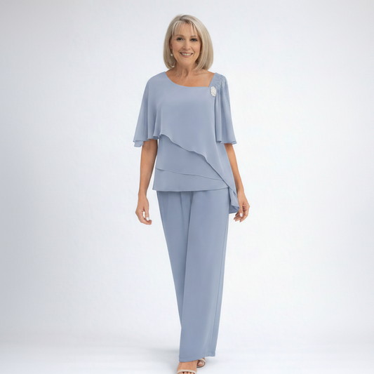 Elegant Navy Two-Piece Overlay Set with Soft Fabric for Formal Occasions 0