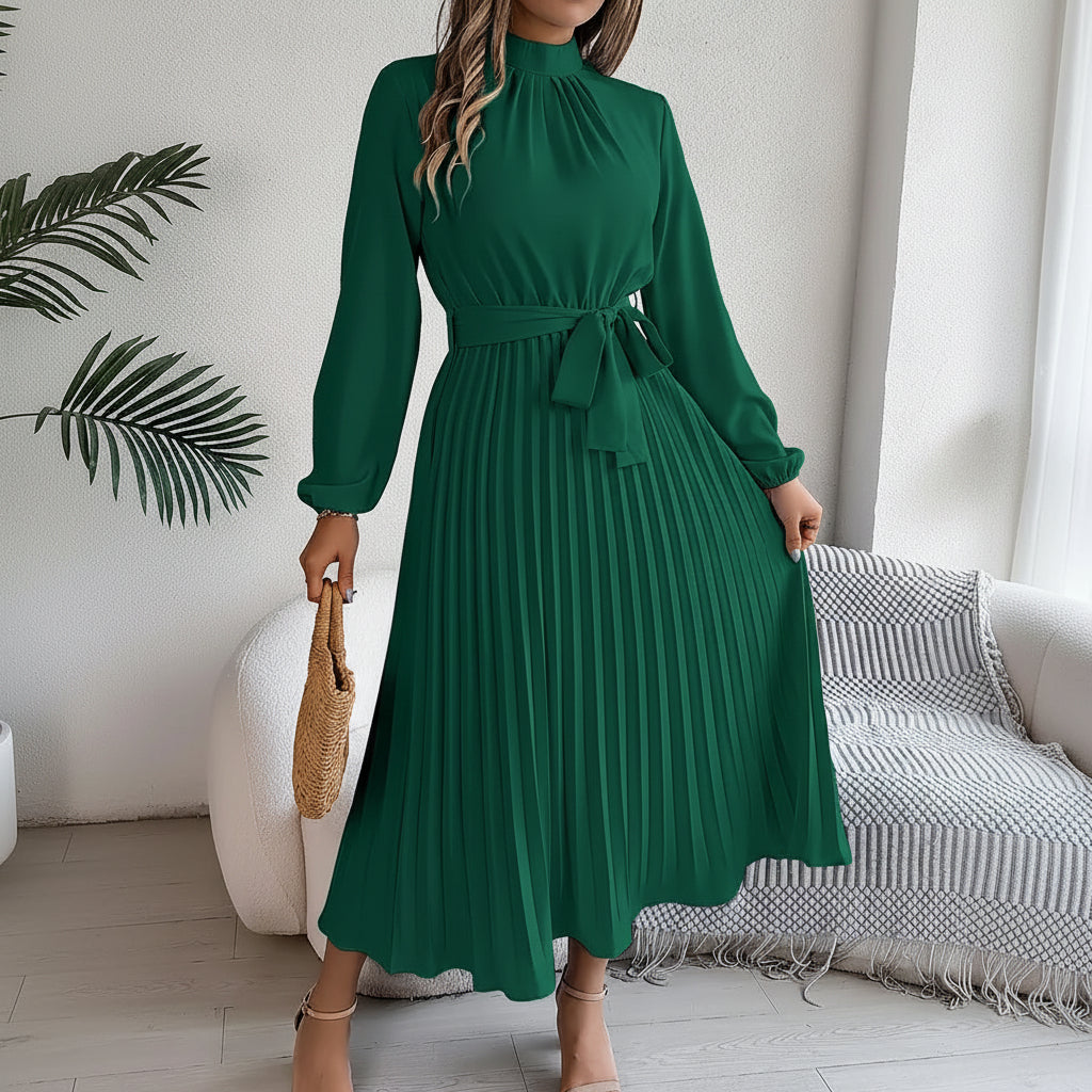 Elegant Pleated Midi Dress for Formal Events and Wedding Guests 1
