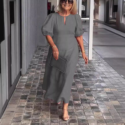 Elegant Puff-Sleeve Midi Dress in White for Timeless Style 4