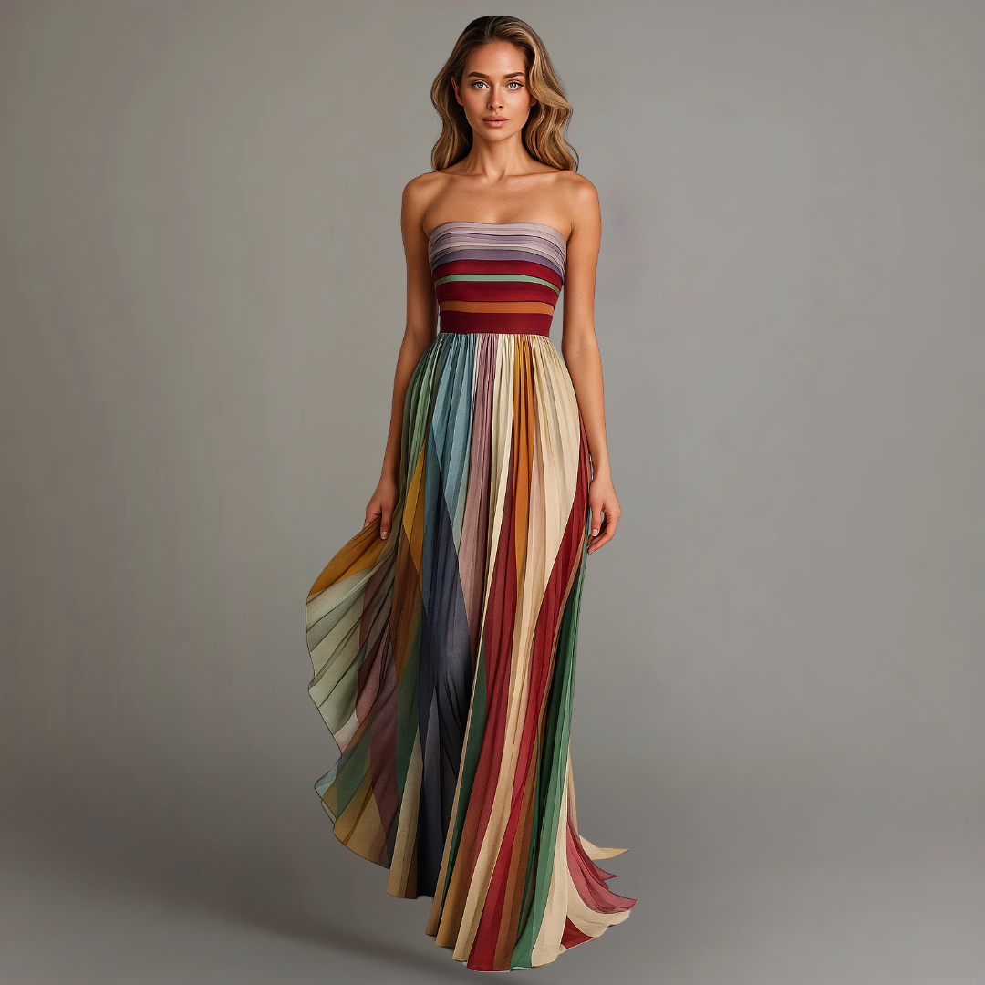 Elegant Strapless Pleated White Maxi Dress for Effortless Style 0