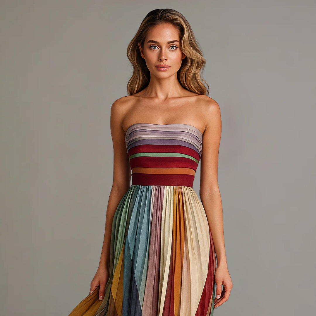 Elegant Strapless Pleated White Maxi Dress for Effortless Style 1