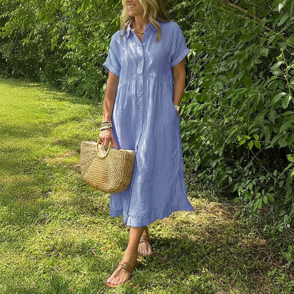 Elegant Striped Shirt Dress for Effortless Warm-Weather Style and Versatile Fashion 0