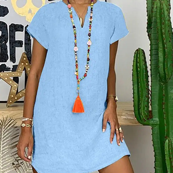 Elegant Summer V-Neck Cotton Linen Dress for Effortless Style 4