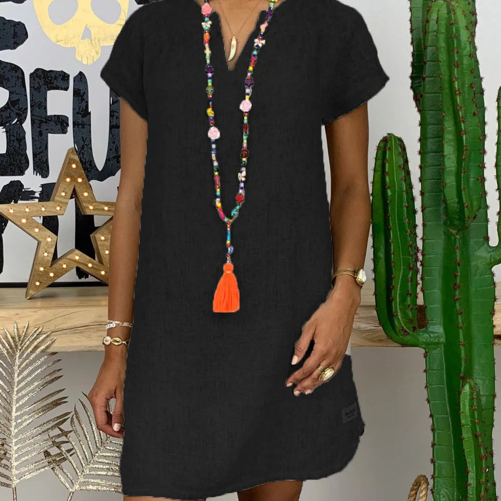 Elegant Summer V-Neck Cotton Linen Dress for Effortless Style 7