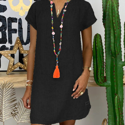 Elegant Summer V-Neck Cotton Linen Dress for Effortless Style 7