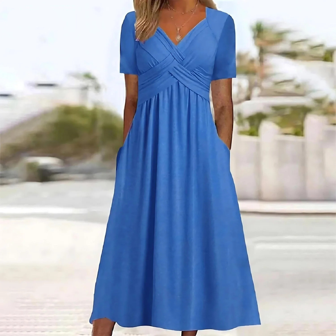 Elegant White Midi Dress with Tummy Coverage - Long Sleeve Floral Design 1