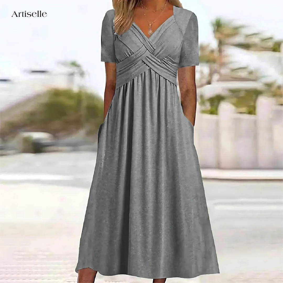 Elegant White Midi Dress with Tummy Coverage - Long Sleeve Floral Design 2