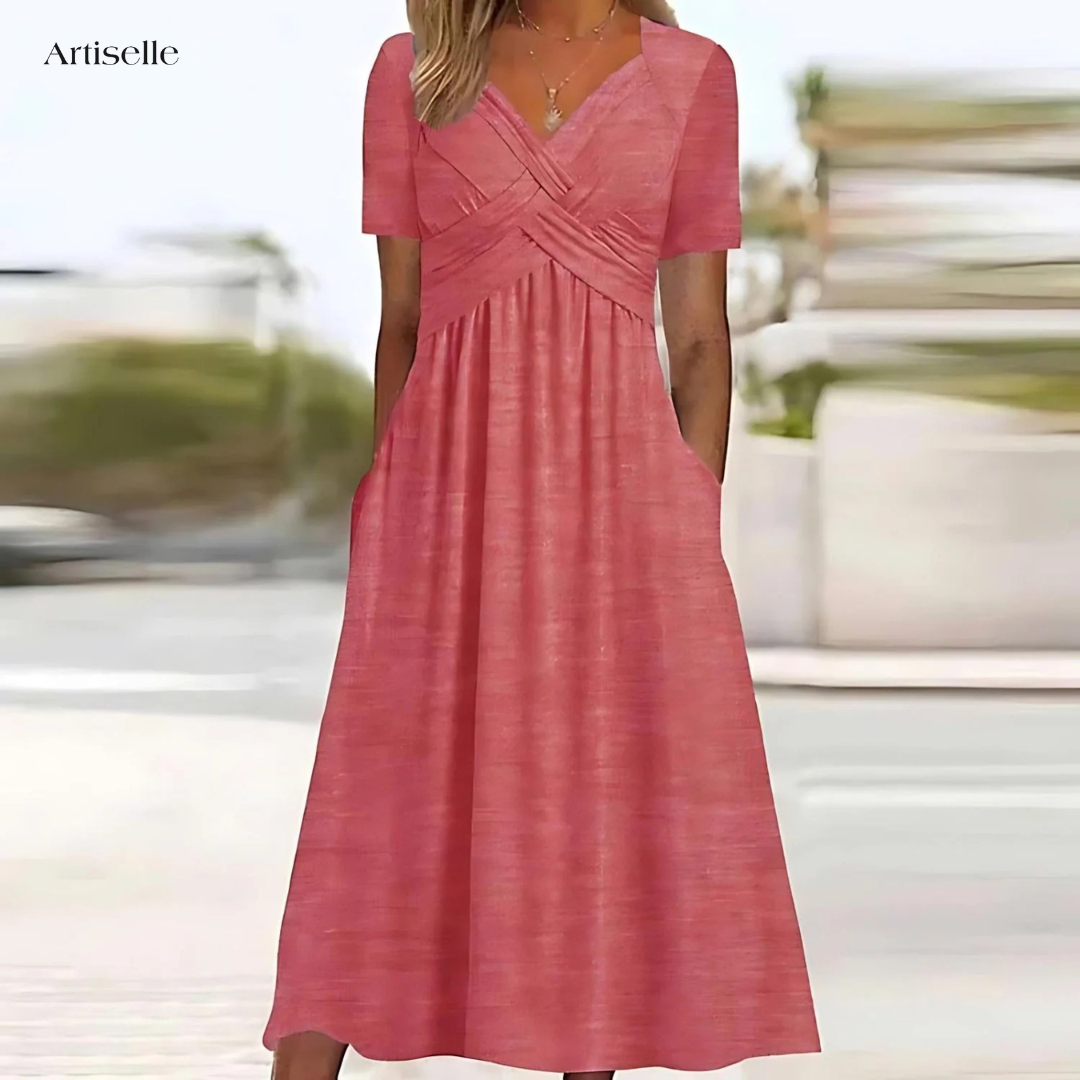 Elegant White Midi Dress with Tummy Coverage - Long Sleeve Floral Design 3