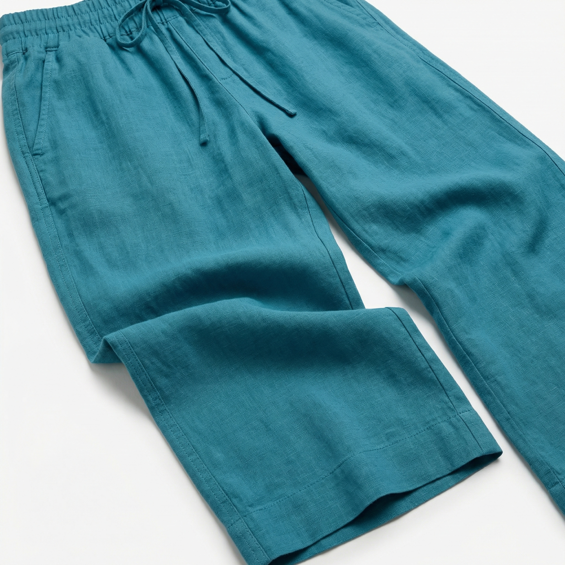 European Linen Wide Leg Pants - Soft Elastic Waist, Pockets, Breathable Comfort 4