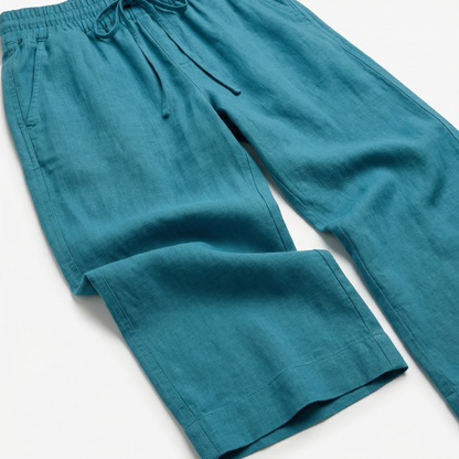 European Linen Wide Leg Pants - Soft Elastic Waist, Pockets, Breathable Comfort 4