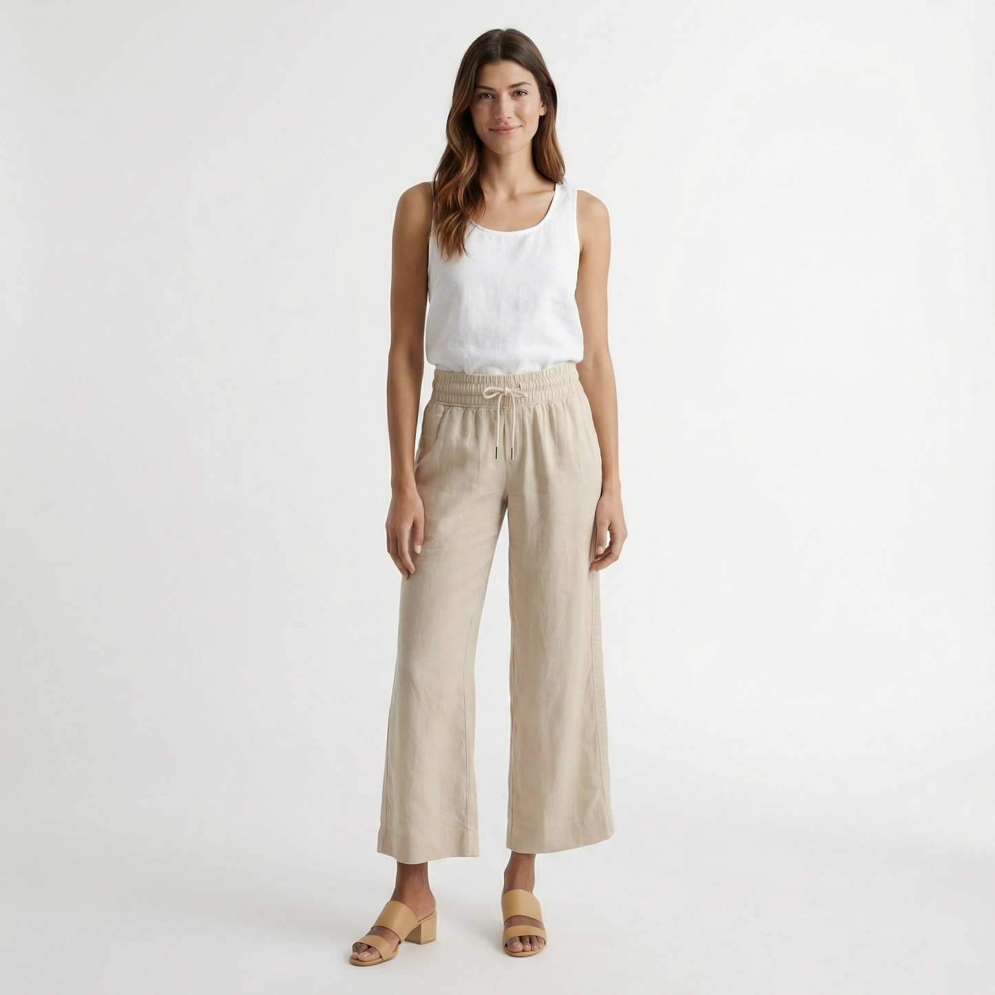 European Linen Wide Leg Pants - Soft Elastic Waist, Pockets, Breathable Comfort 6