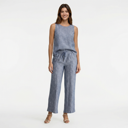 European Linen Wide Leg Pants - Soft Elastic Waist, Pockets, Breathable Comfort 8