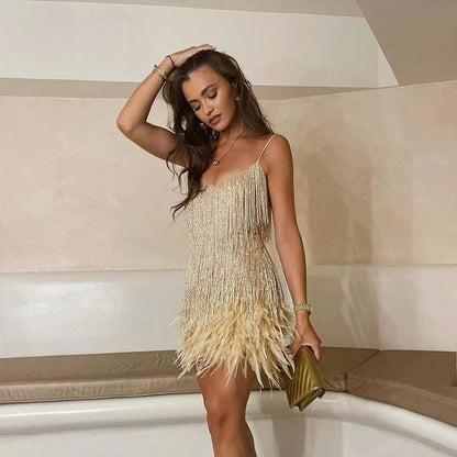 Feather Mini Cocktail Dress for Effortless Glamour and Style 2