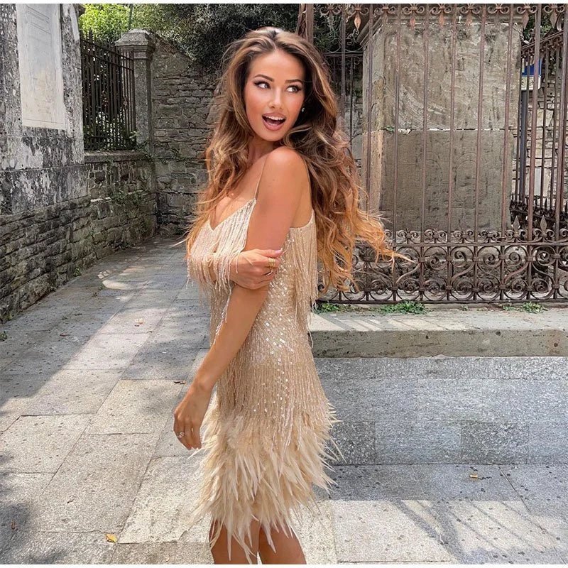 Feather Mini Cocktail Dress for Effortless Glamour and Style 5
