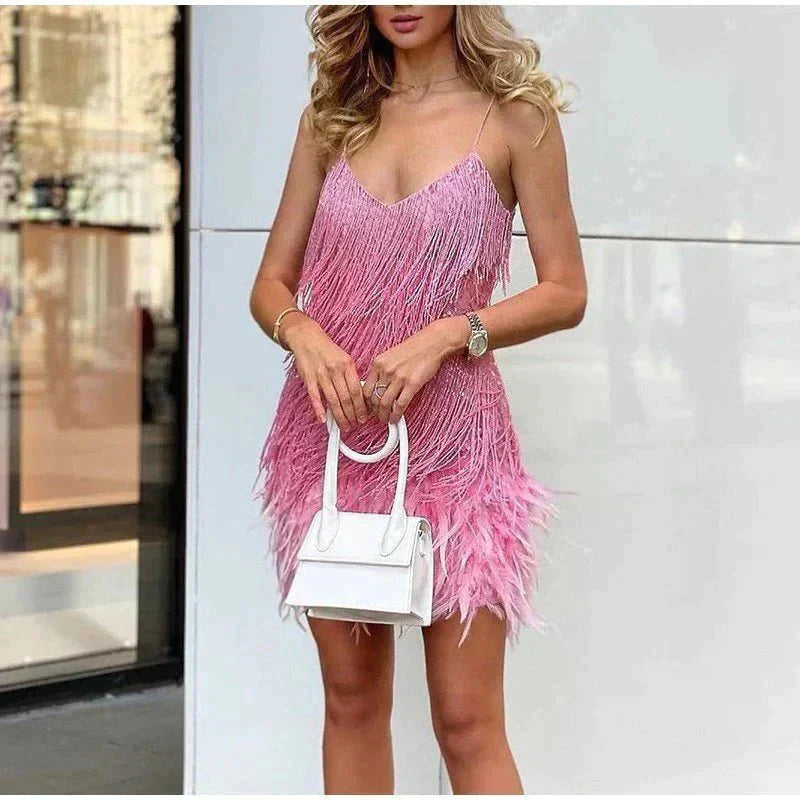 Feather Mini Cocktail Dress for Effortless Glamour and Style 7