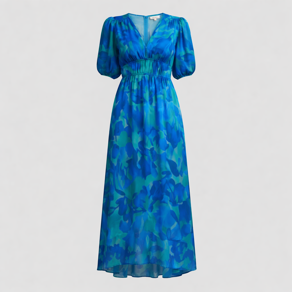 Floral Midi Dress Puff Sleeve