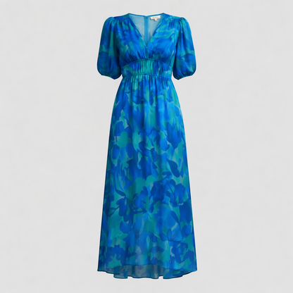 Floral Midi Dress Puff Sleeve