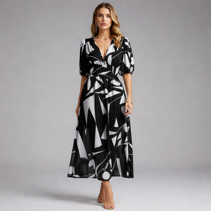 Floral Midi Dress Puff Sleeve
