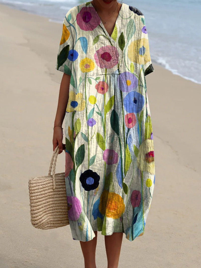 Floral Maxi Dress - Lightweight Summer Dress with V-Neckline & Short Sleeves 4