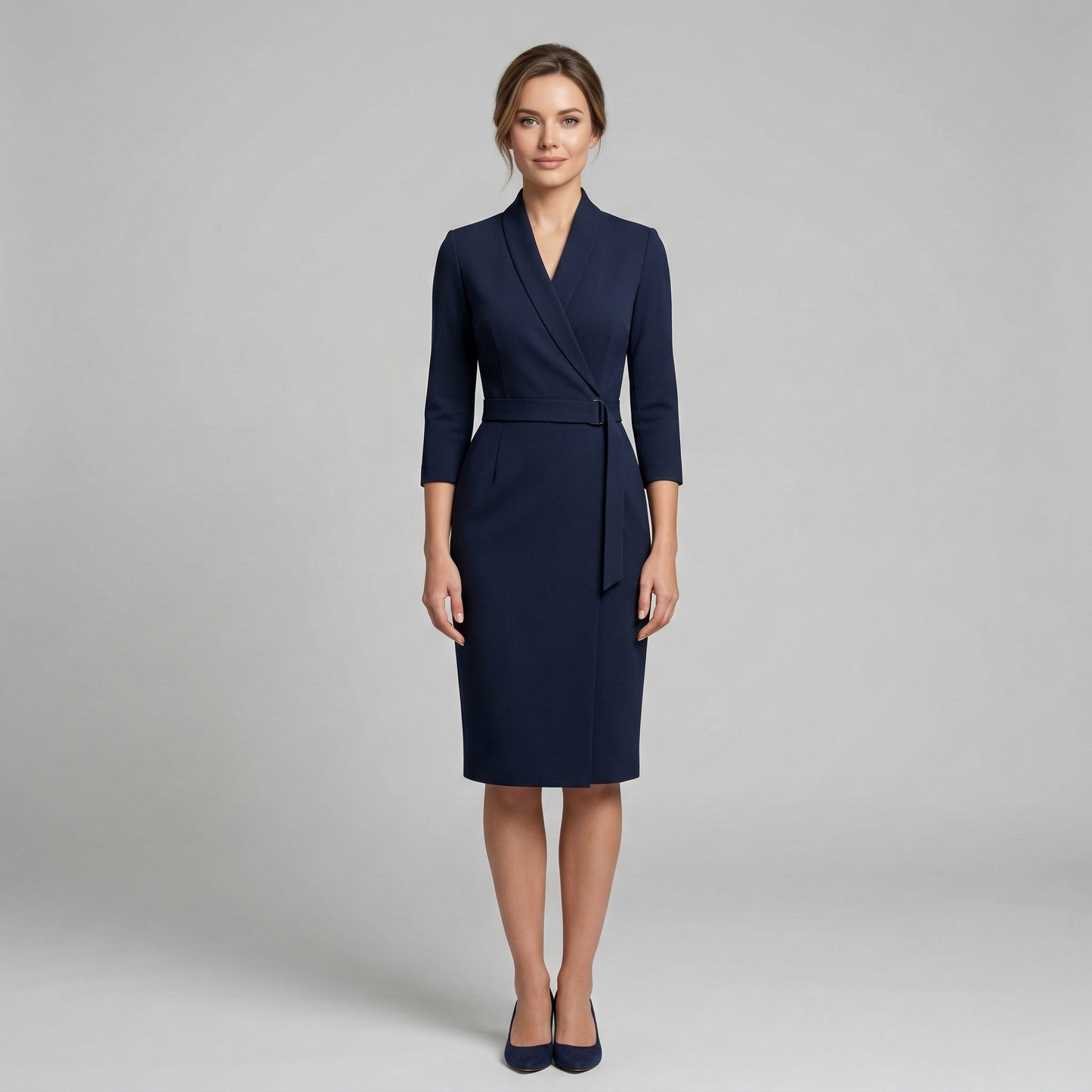 Tailored V Neck Midi Dress