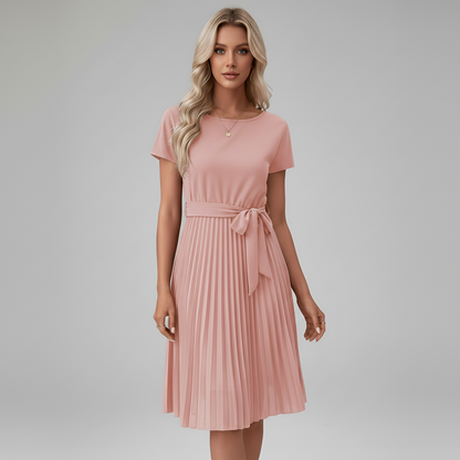 Graceful Pleated Midi Dress Belt