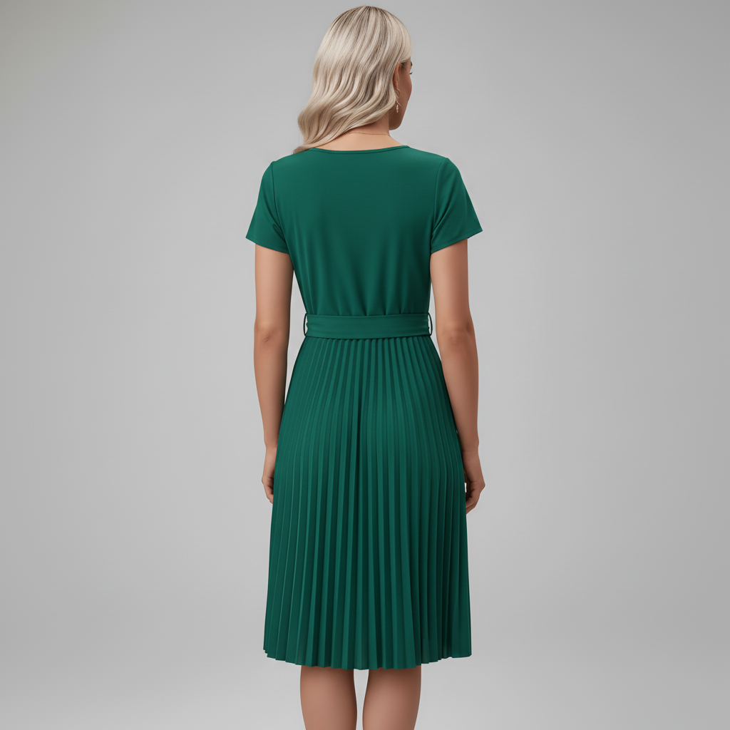 Graceful Pleated Midi Dress Belt