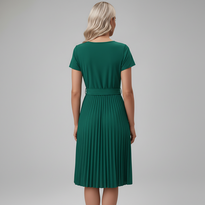 Graceful Pleated Midi Dress Belt
