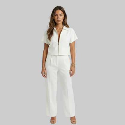 Cropped Zip Front Collared Top