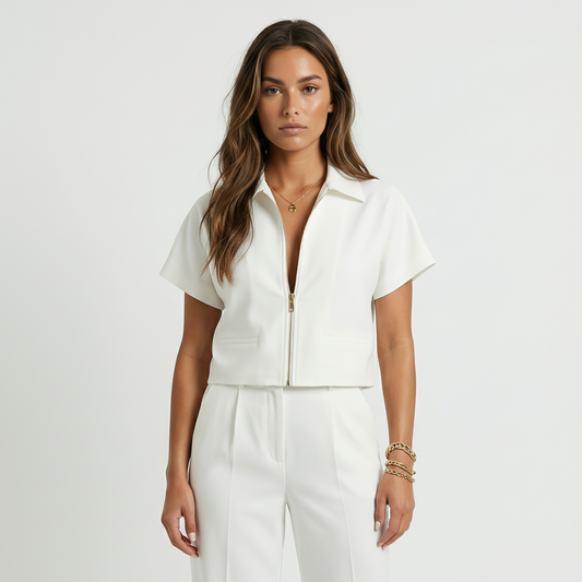 Cropped Zip Front Collared Top