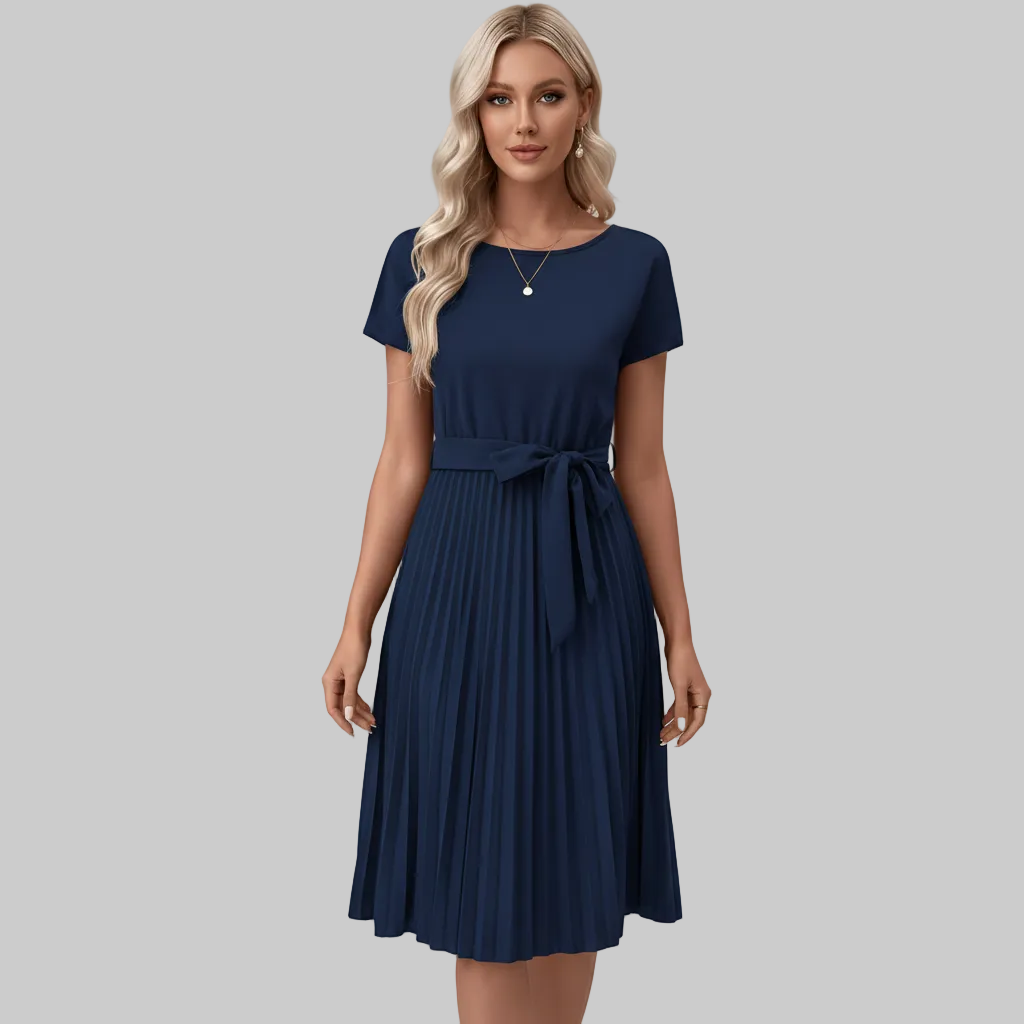 Graceful Pleated Midi Dress Belt