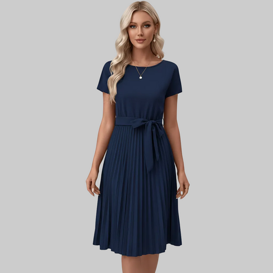 Graceful Pleated Midi Dress Belt
