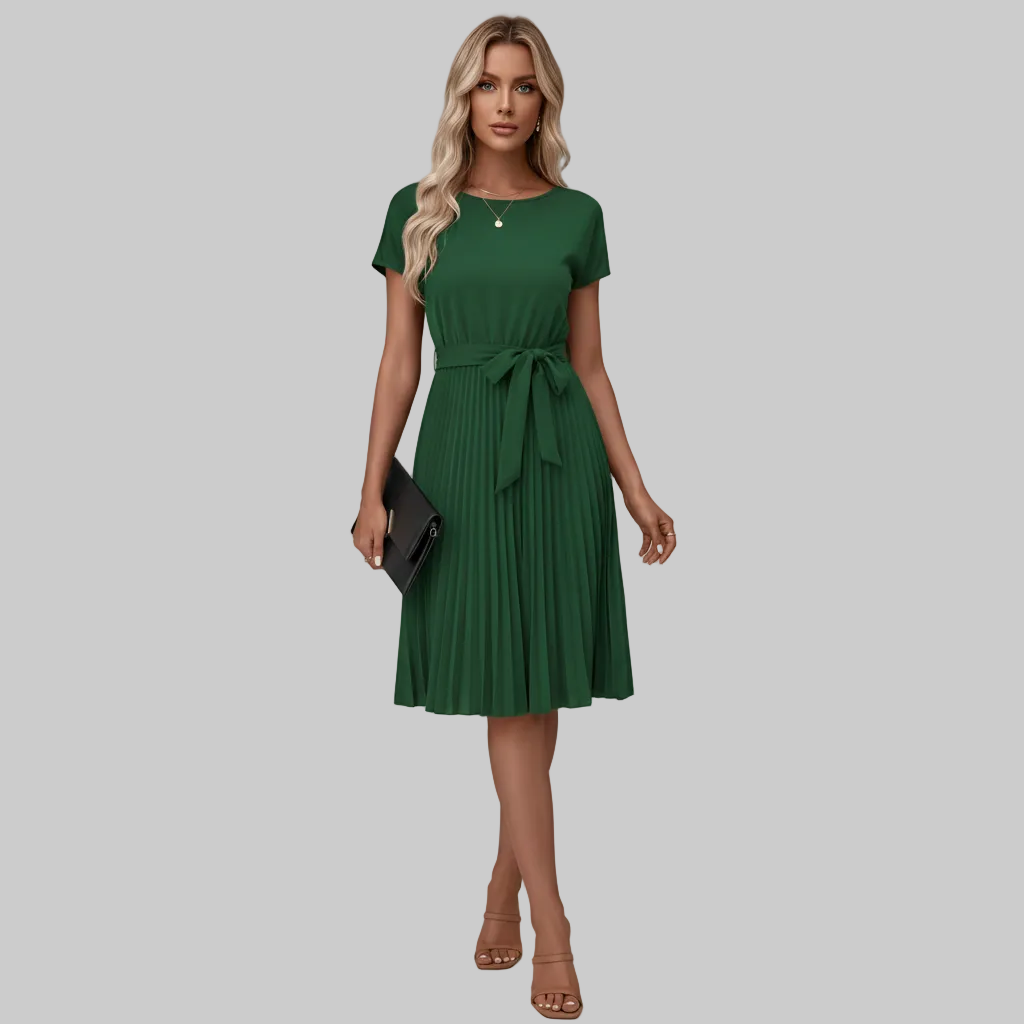 Graceful Pleated Midi Dress Belt