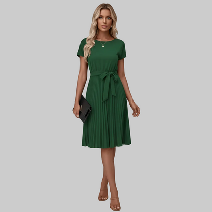 Graceful Pleated Midi Dress Belt