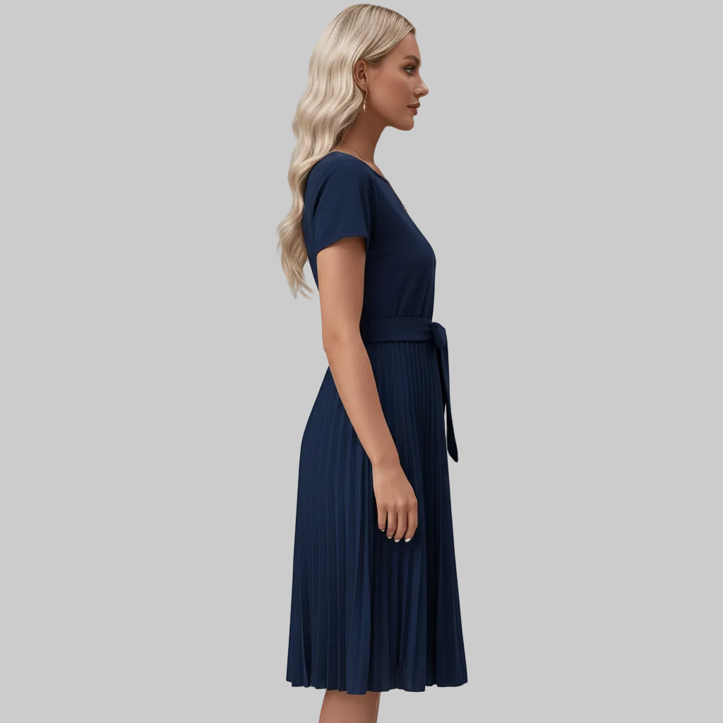 Graceful Pleated Midi Dress Belt
