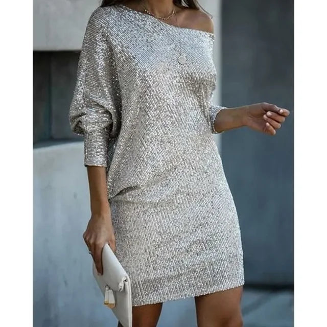 GlamourSequin - One-Shoulder Cocktail Dress with Dazzling Sequin Design 1
