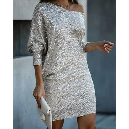 GlamourSequin - One-Shoulder Cocktail Dress with Dazzling Sequin Design 1