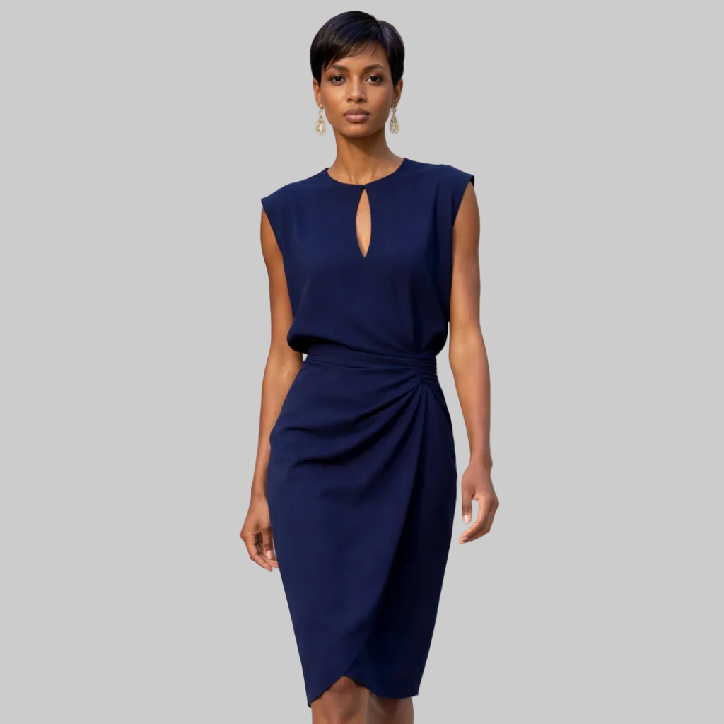 Ruched Midi Dress Cap Sleeves