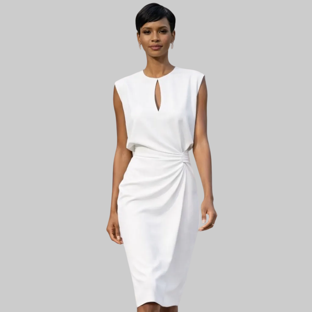 Ruched Midi Dress Cap Sleeves