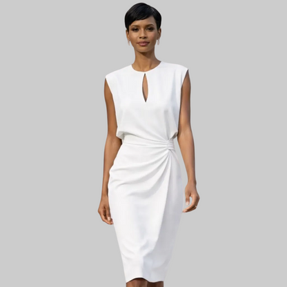 Ruched Midi Dress Cap Sleeves