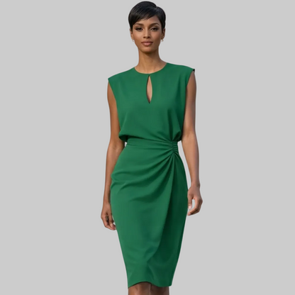 Ruched Midi Dress Cap Sleeves