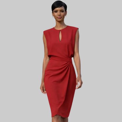 Ruched Midi Dress Cap Sleeves