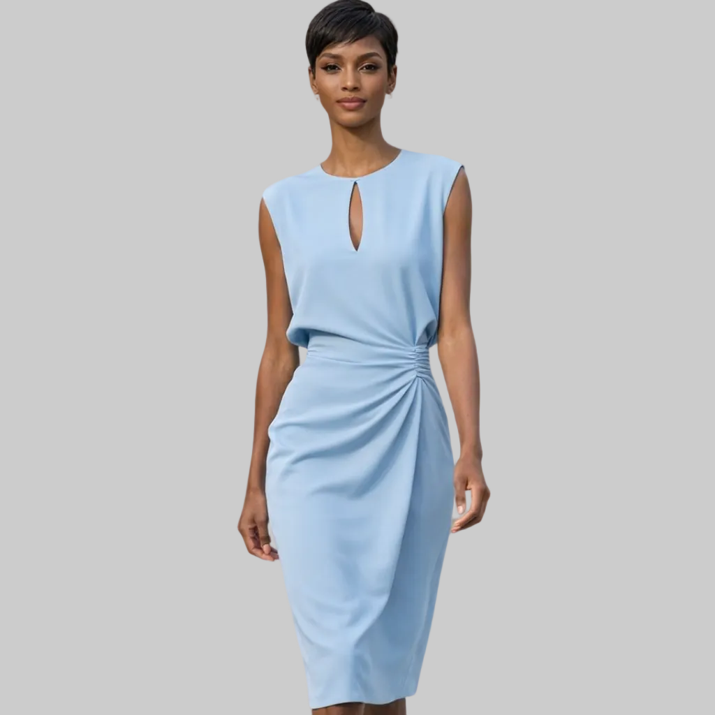 Ruched Midi Dress Cap Sleeves
