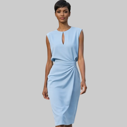 Ruched Midi Dress Cap Sleeves