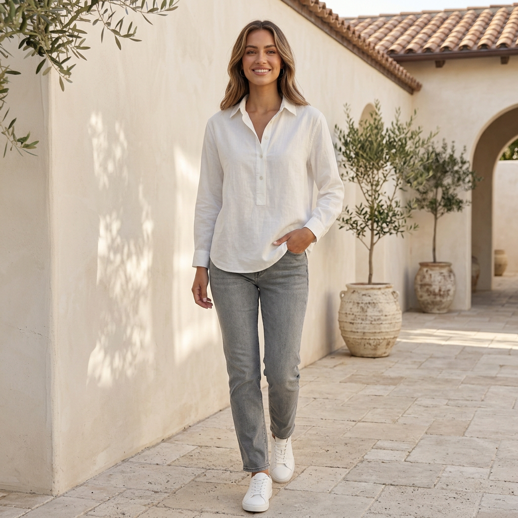 Relaxed V Neck Popover Shirt