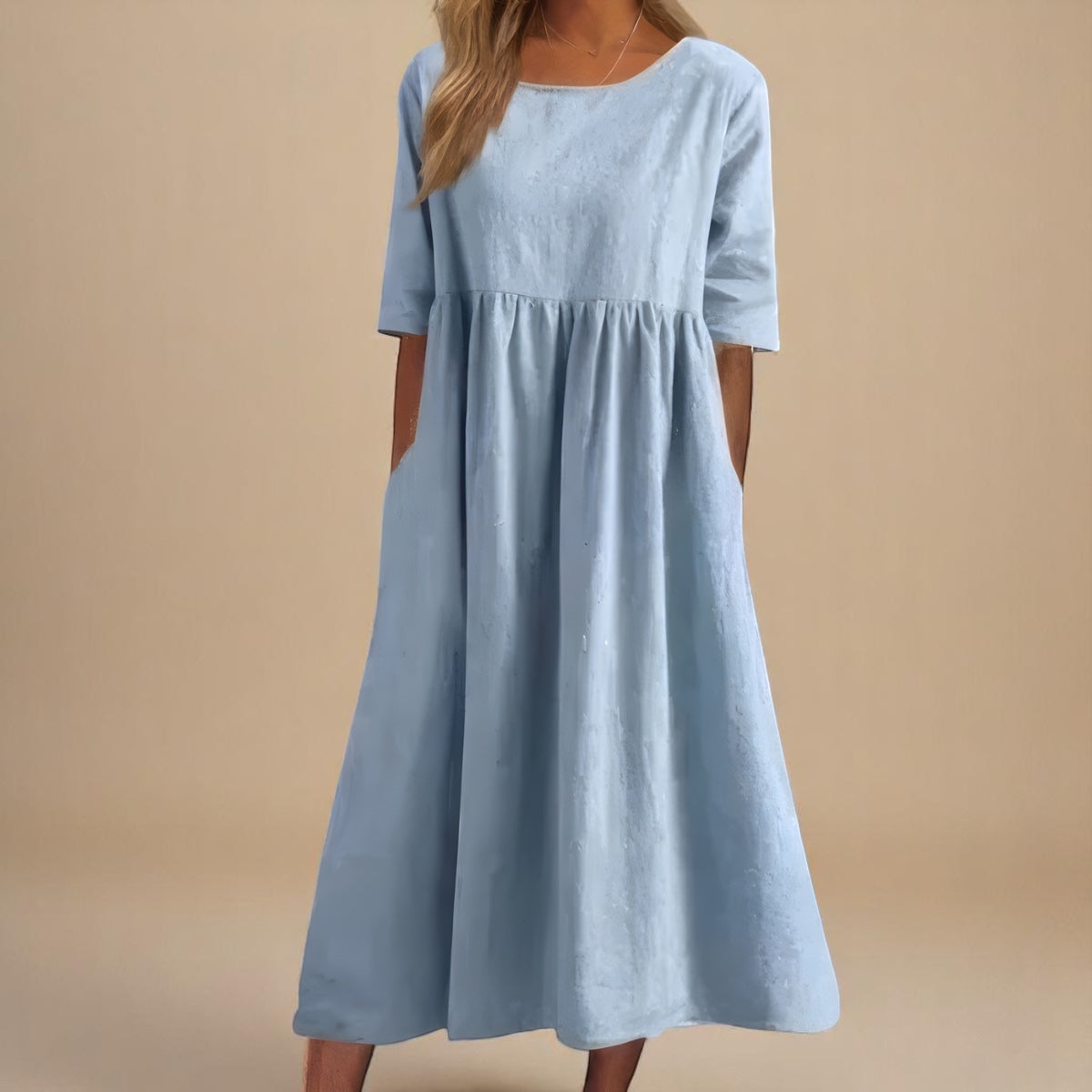 Lightweight Cotton Summer Dress with Flattering Fit and Pockets 0