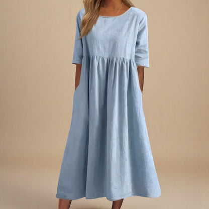 Lightweight Cotton Summer Dress with Flattering Fit and Pockets 0