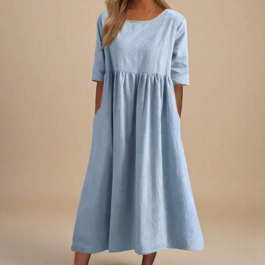 Lightweight Cotton Summer Dress with Flattering Fit and Pockets 0