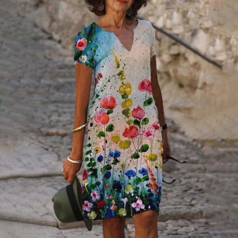 Breezy Print V Neck Dress