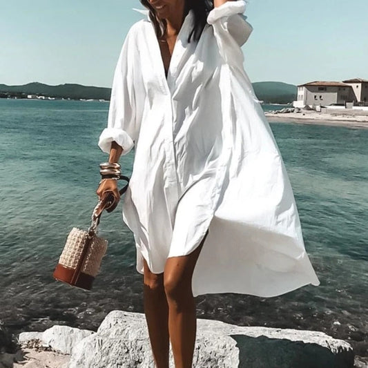 Oversized White Button Up Shirt - Soft, Breathable Fabric for Casual Style 0