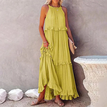 Elegant Ruffle Accent Maxi Dress with Timeless Appeal
